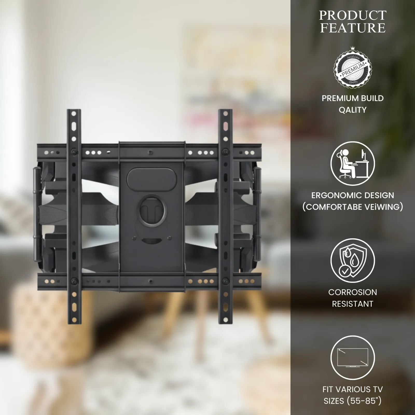 LED Wall Mount Kit 55" To 85" | Full Motion Cantilever | Movable and Adjustable view 7